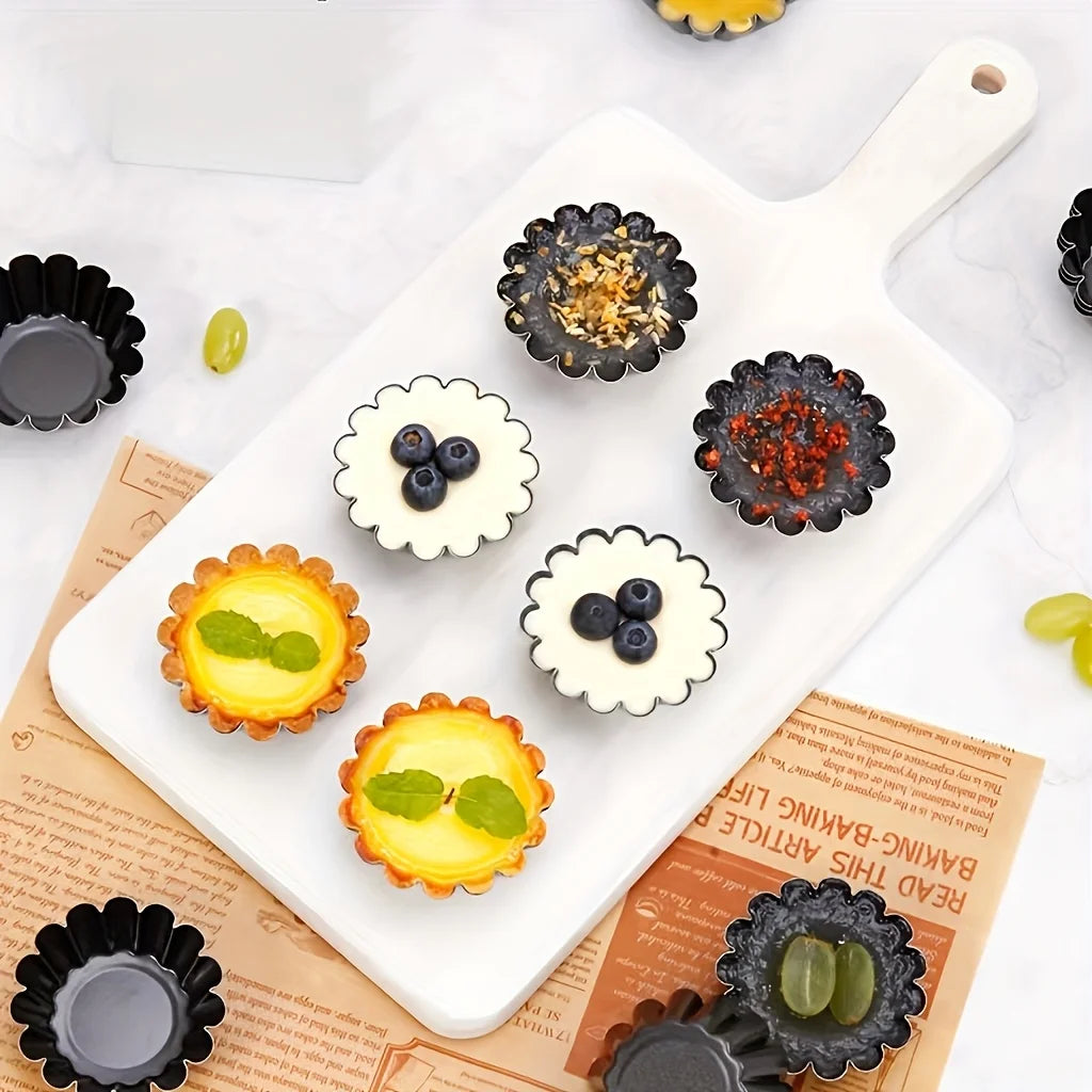 24PCS Non-Stick Egg Tart Molds Carbon Steel Fluted Baking Cups Set