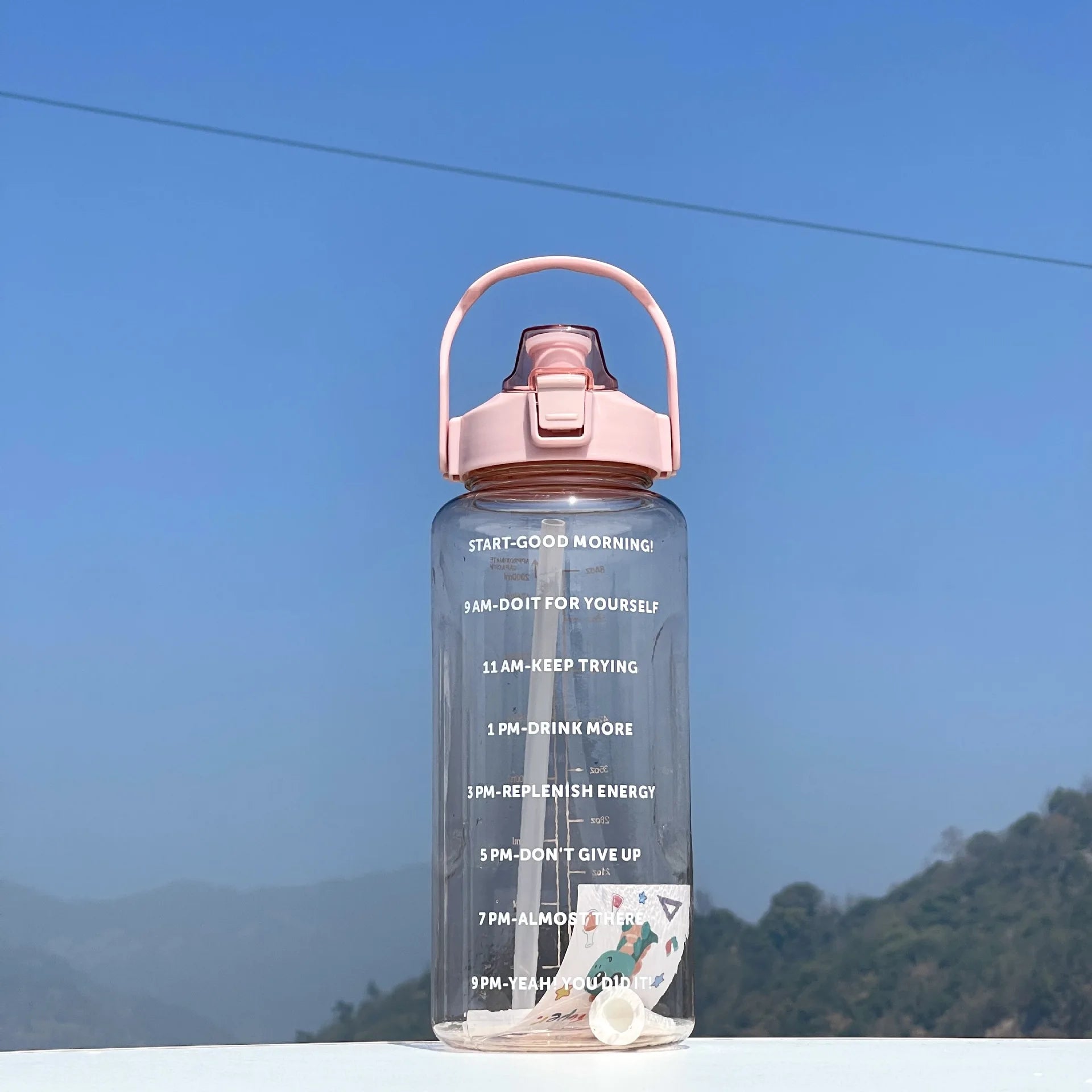 2L Large Sports Water Bottle Motivational Straw Jug Fitness Gym Cup - 10