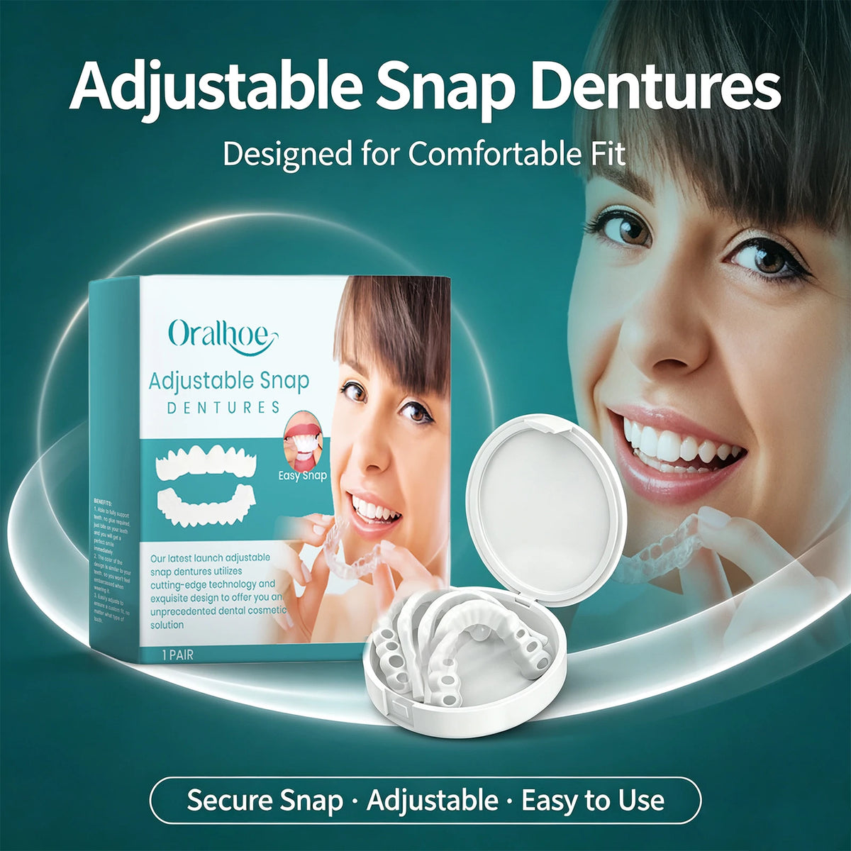 Adjustable Snap Dentures Missing Teeth Repair Upper Lower Jaw