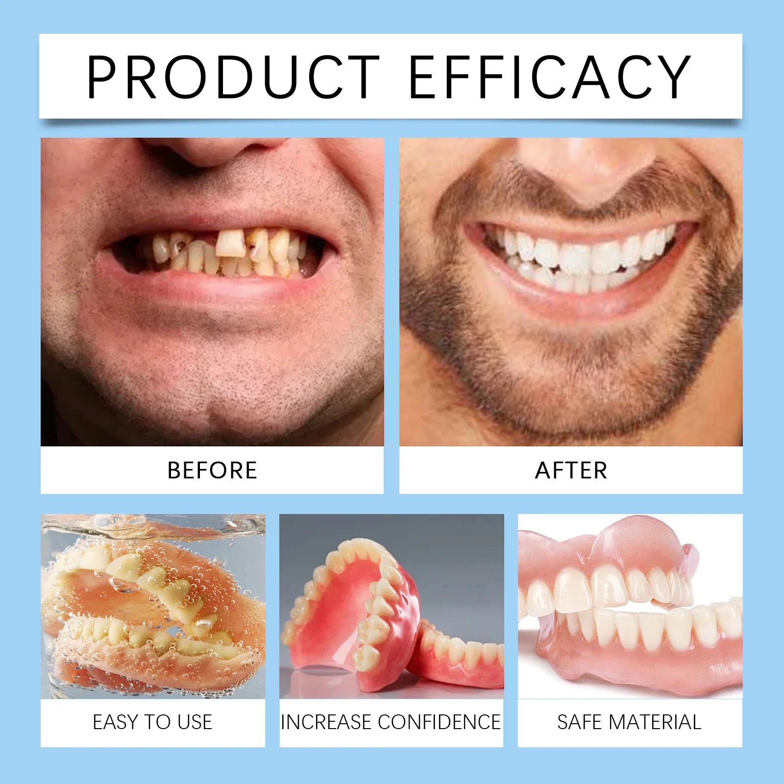 Silicone Dentures Full Set Upper Lower Temporary Smile Veneers - 3