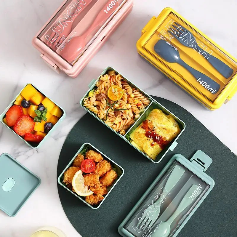 Double Layer Bento Lunch Box Leakproof Food Container with Cutlery Set - 3