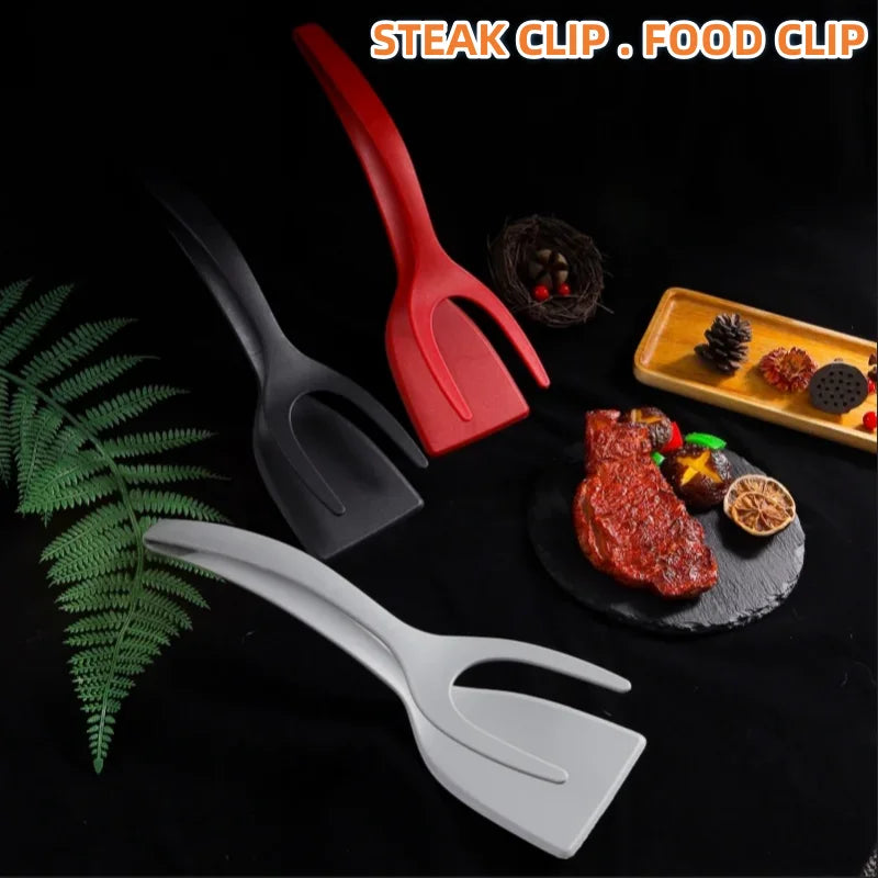2-in-1 Silicone Kitchen Flipper and Food Tongs for Steak and Eggs