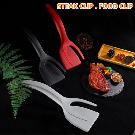 2-in-1 Silicone Kitchen Flipper and Food Tongs for Steak and Eggs