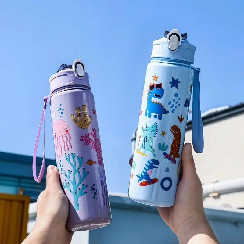 750ml Dinosaur Kids Water Bottle Leakproof Sippy Cup with Straw