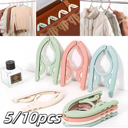 5-10pcs Folding Travel Hangers Portable Space Saving Clothes Rack