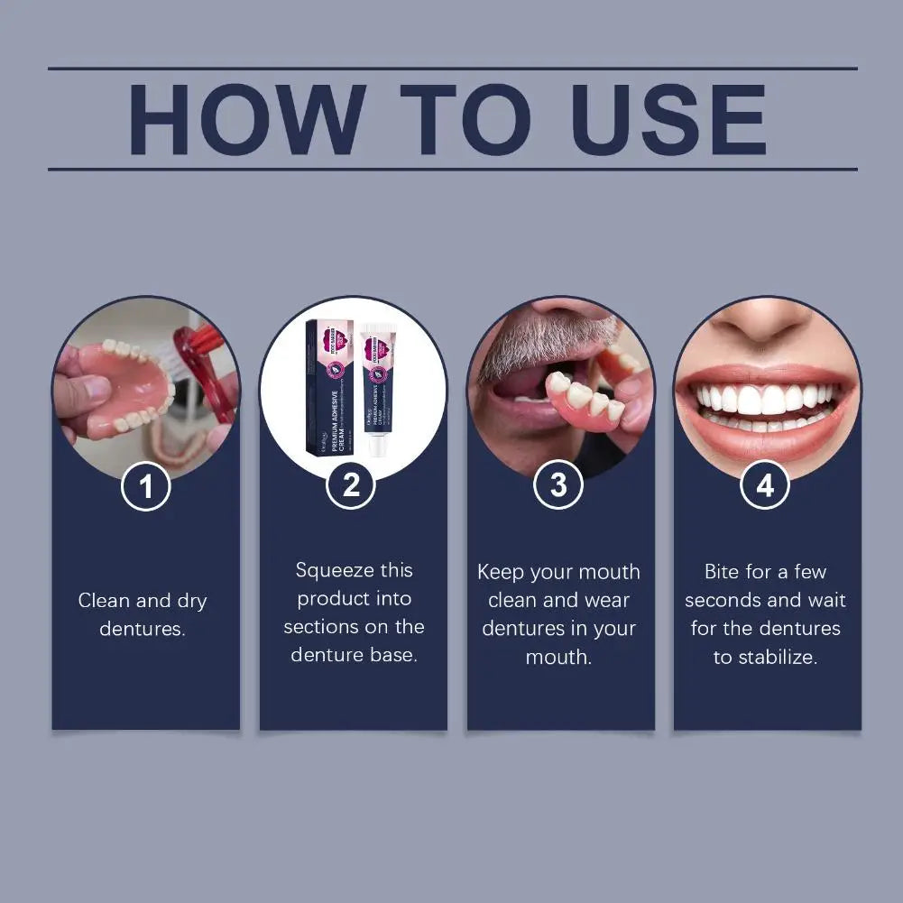 Denture Adhesive Cream Secure Fix Glue for Full Partial Dentures - 3