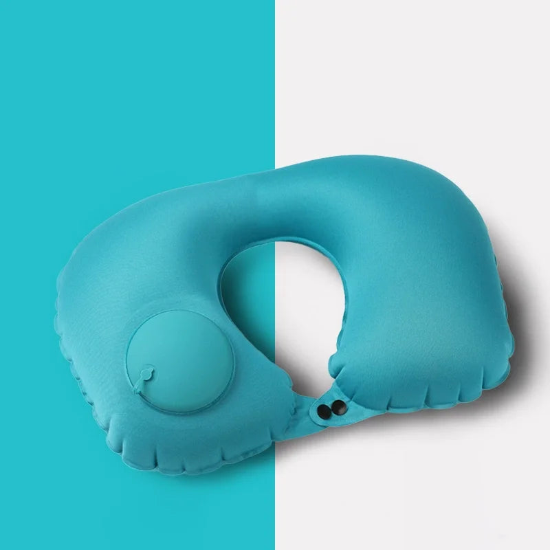 Portable Inflatable Travel Neck Pillow U Shaped Press Pump Cushion
