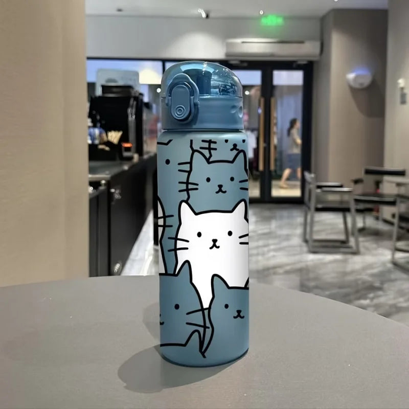 Cute Cartoon Kitten 780ml Sports Water Bottle Frosted Portable Tumbler