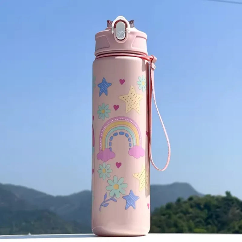 750ml Kids Cartoon Water Bottle with Straw Leak Proof Portable Cup - 19