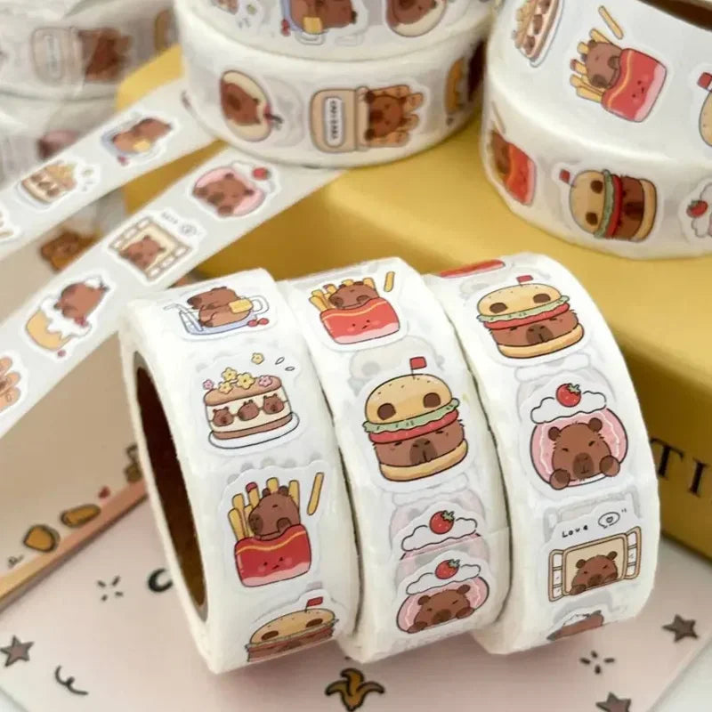 500 Pcs Capybara Sticker Roll Cute Cartoon Decorative Sealing Labels - 7