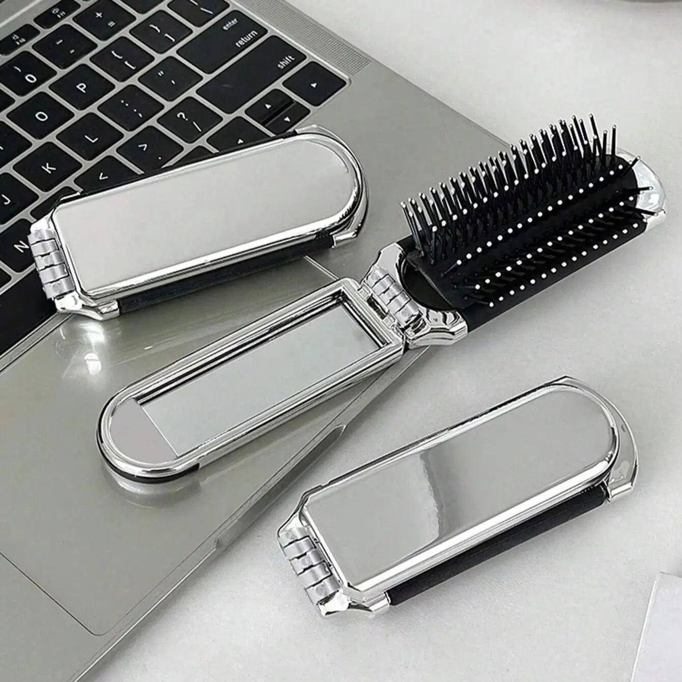 2-in-1 Folding Hair Brush with Mirror Portable Travel Massage Comb - 1