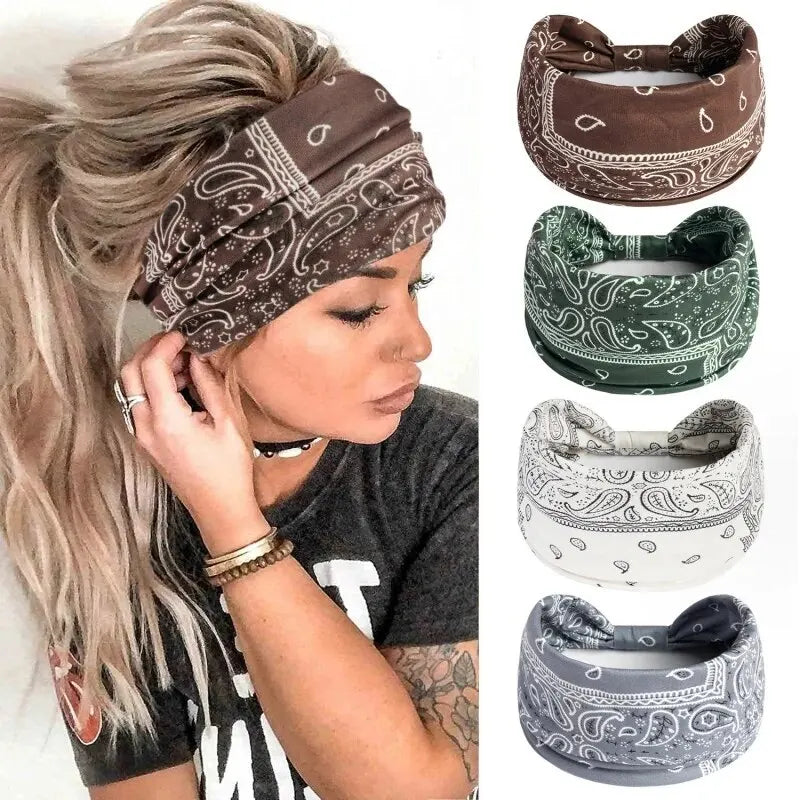 Women's Elastic Sweat Headband Boho Paisley Hair Wrap for Sports Yoga - 3