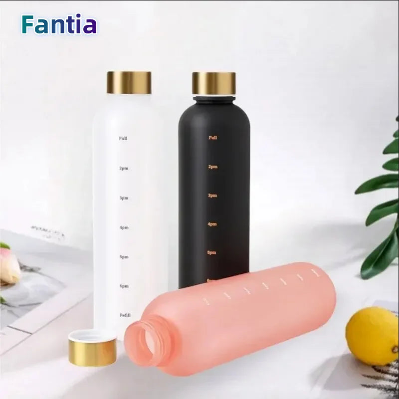 1L Motivational Water Bottle with Time Marker Leakproof Fitness Jug - 1