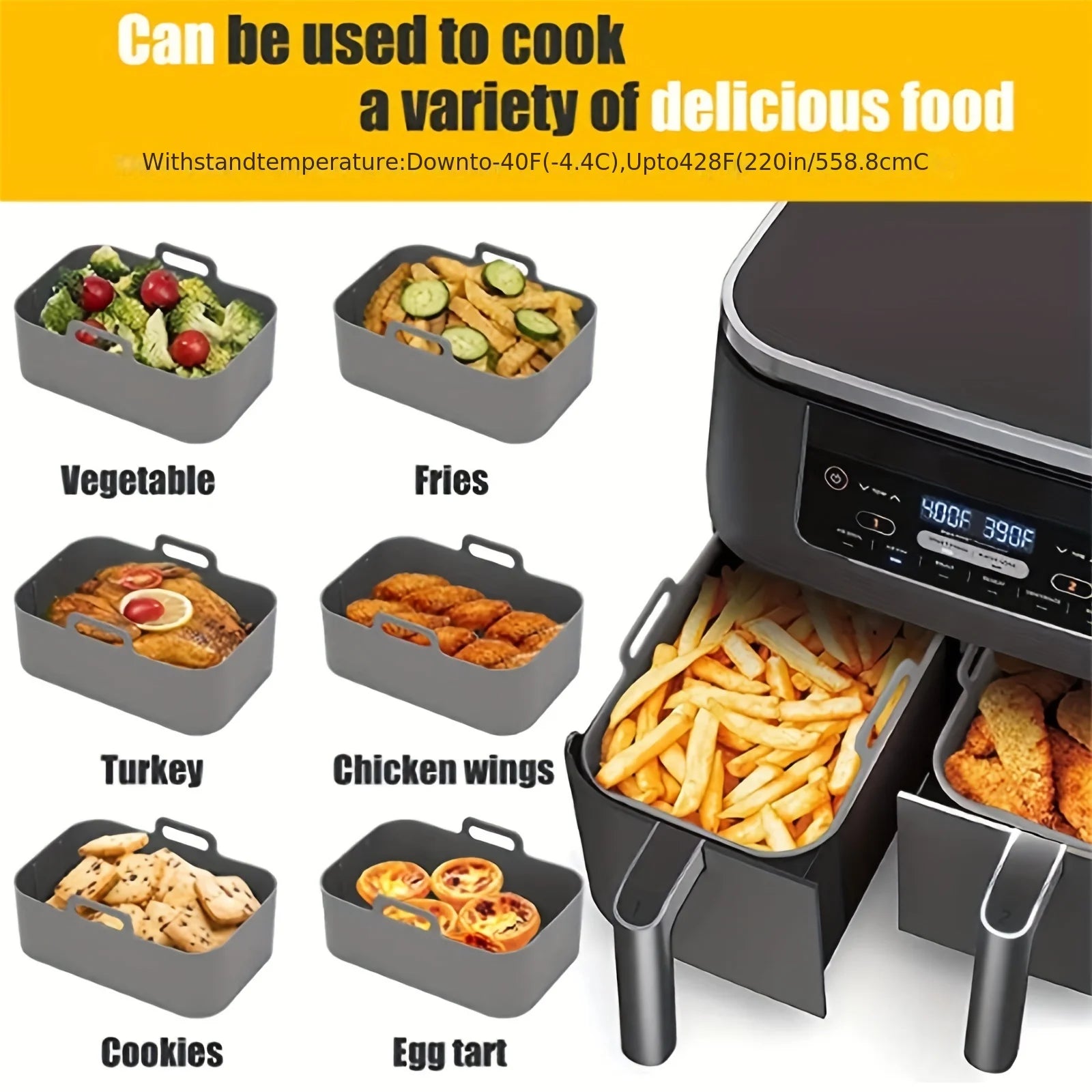 Reusable Silicone Air Fryer Liners for Ninja Dual Basket Baking Trays