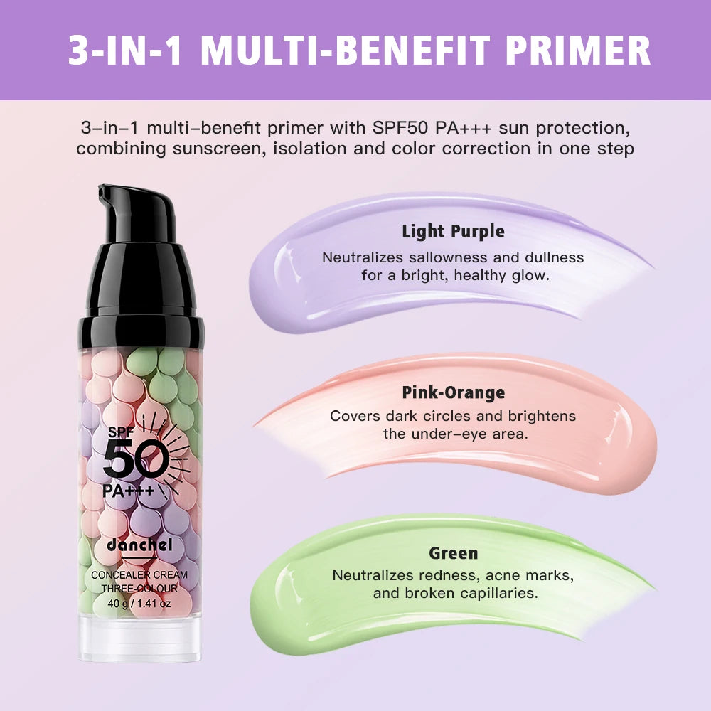 Three Color Face Primer and Hydrating Concealer Isolation Cream