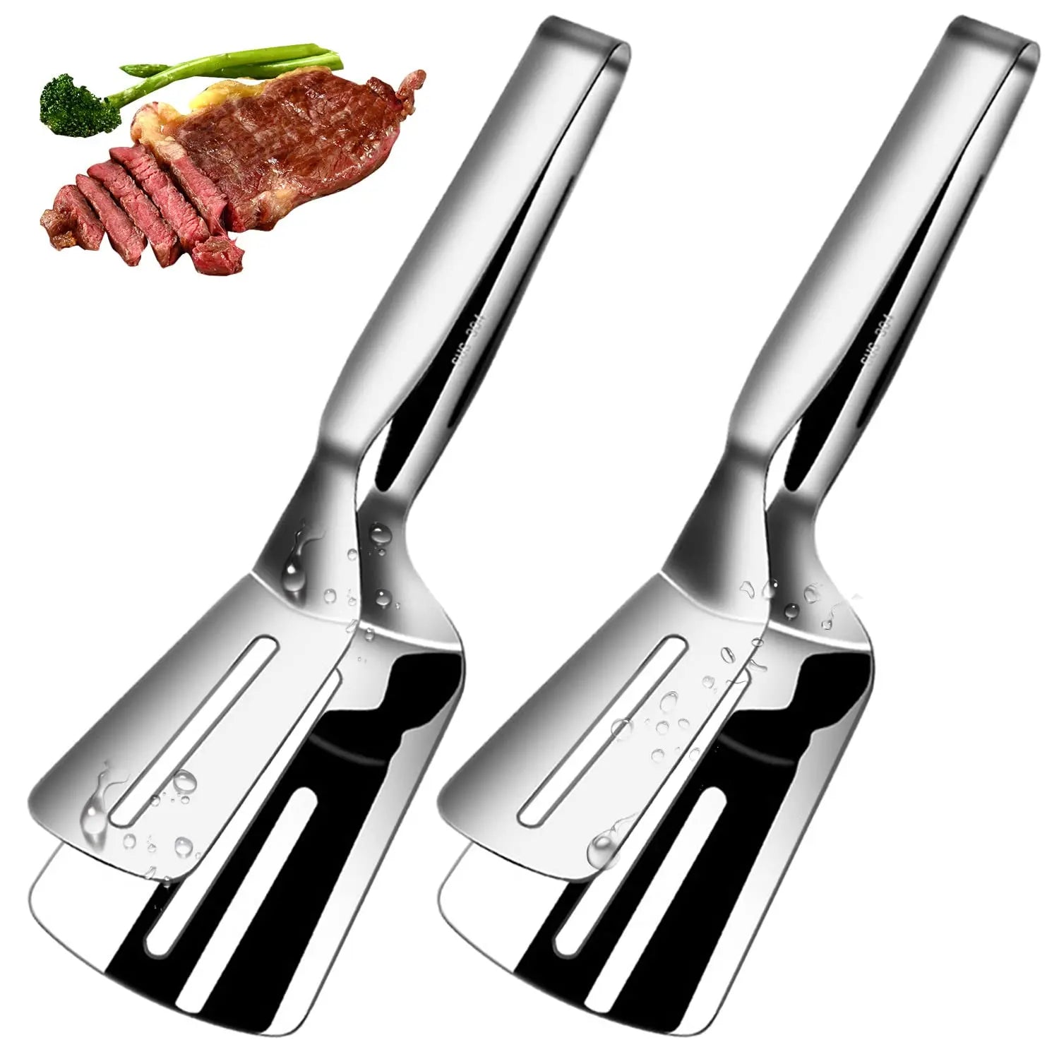 Stainless Steel Steak Spatula Tongs Multifunctional Kitchen Grill Clamp - 24