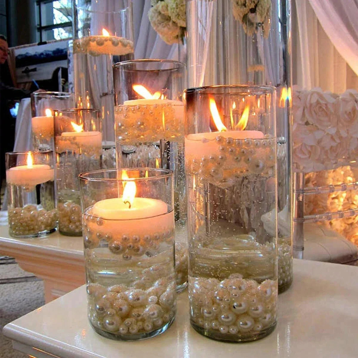 Modern Glass Cylinder Vase Floating Candle Holder for Wedding Centerpieces - 3