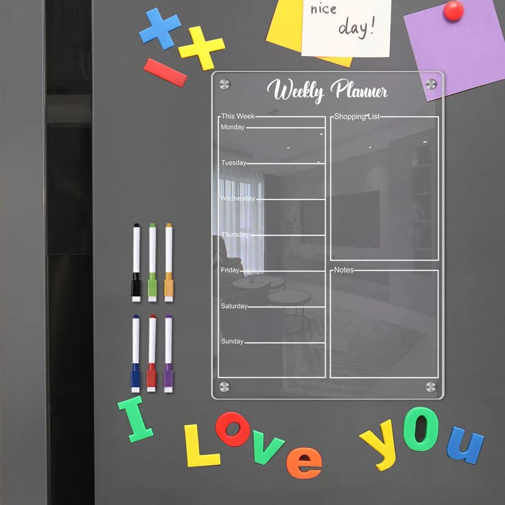 Magnetic Acrylic Fridge Calendar Dry Erase Weekly Planner Board Set - 8