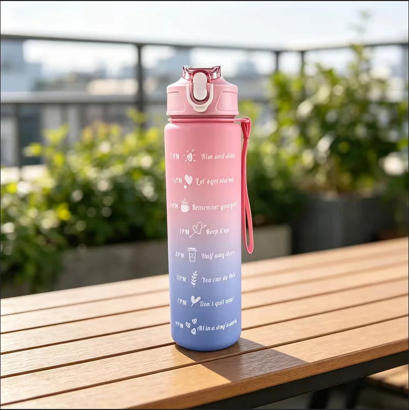 750ml Motivational Water Bottle with Straw Gradient Sport Jug - 11