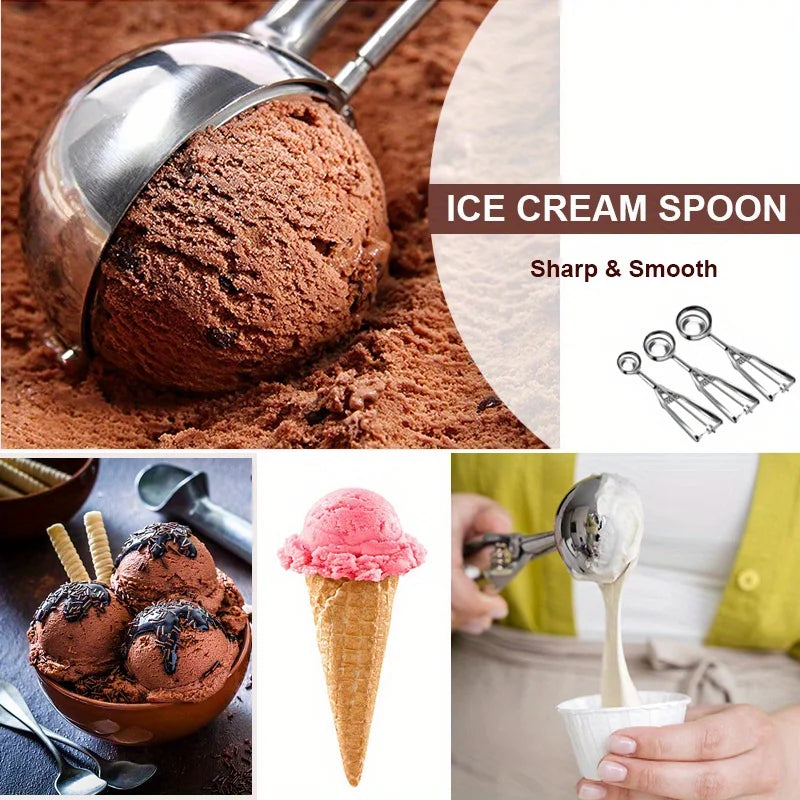 3pc Stainless Steel Ice Cream Scoop Set Trigger Cookie Dough Baller - 10