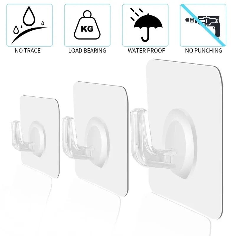 Adhesive Wall Hooks Heavy Duty Clear Non Marking Hangers Set - 4