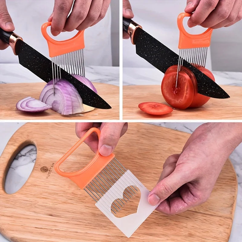 Stainless Steel Onion Holder Slicer Vegetable Fruit Cutting Assistant Tool - 2