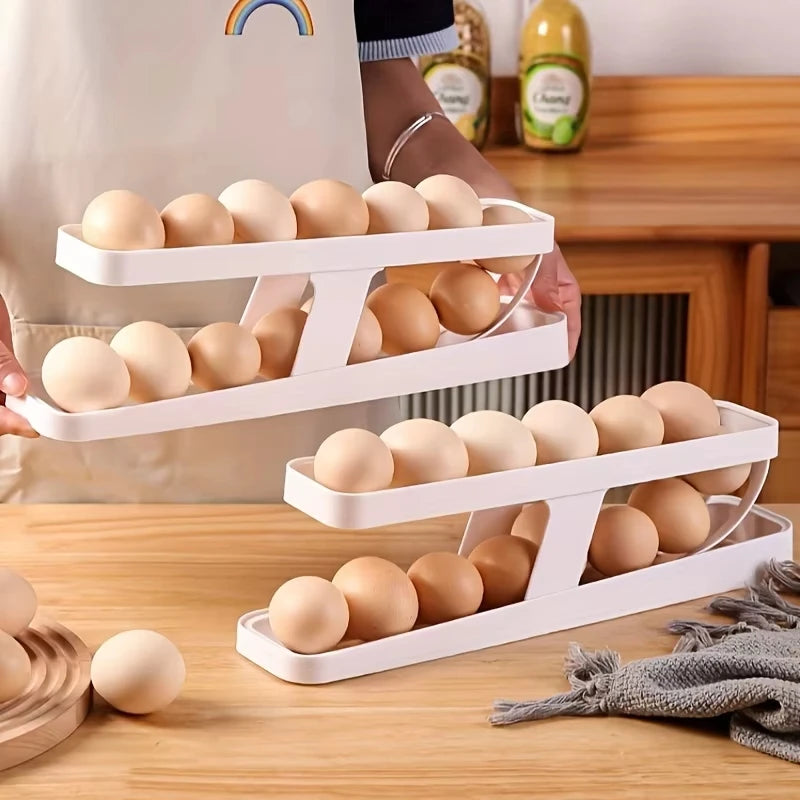 Automatic Rolling Egg Holder Fridge Dispenser Storage Organizer Tray