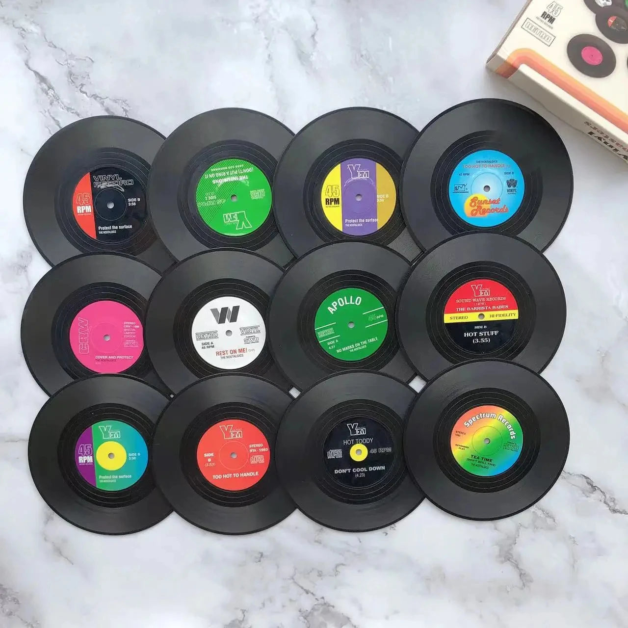 Retro Vinyl Record Coasters Set for Drinks Table Decor 6 or 12 Pack - 8