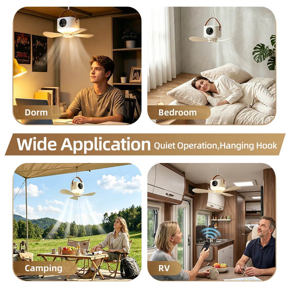 Portable Rechargeable Ceiling Fan with LED Light & Remote Control - 6