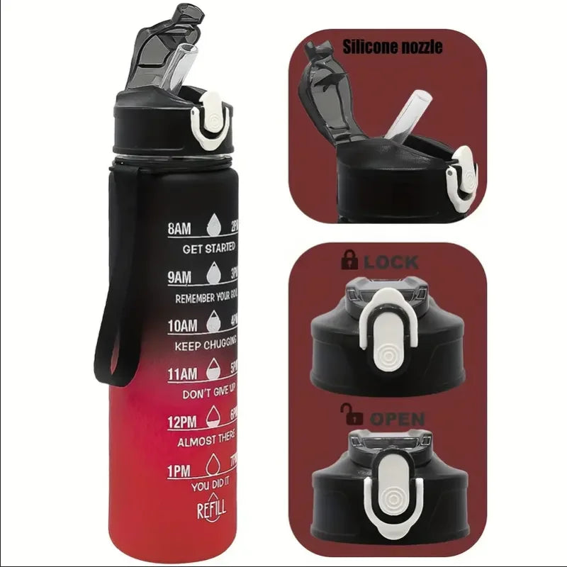 750ml Motivational Sports Water Bottle with Time Marker and Straw - 5