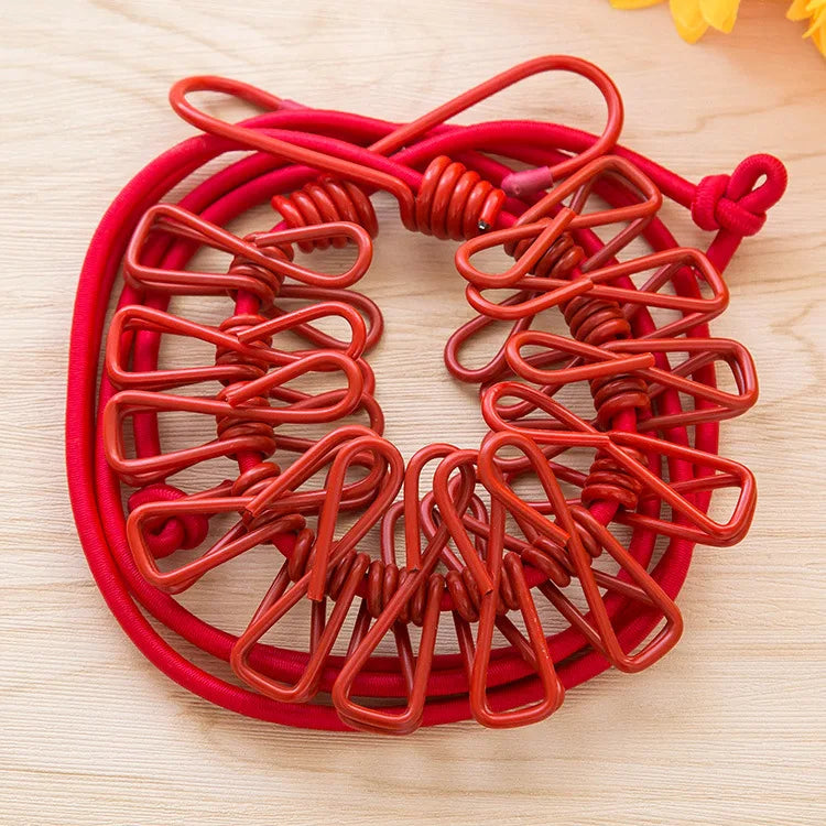 Portable Travel Clothesline with 12 Clips Retractable Camping Drying Rope