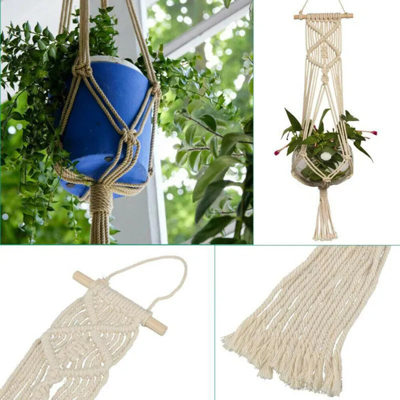 Handmade Macrame Plant Hanger Cotton Rope Wall Hanging Flower Pot Holder - 7