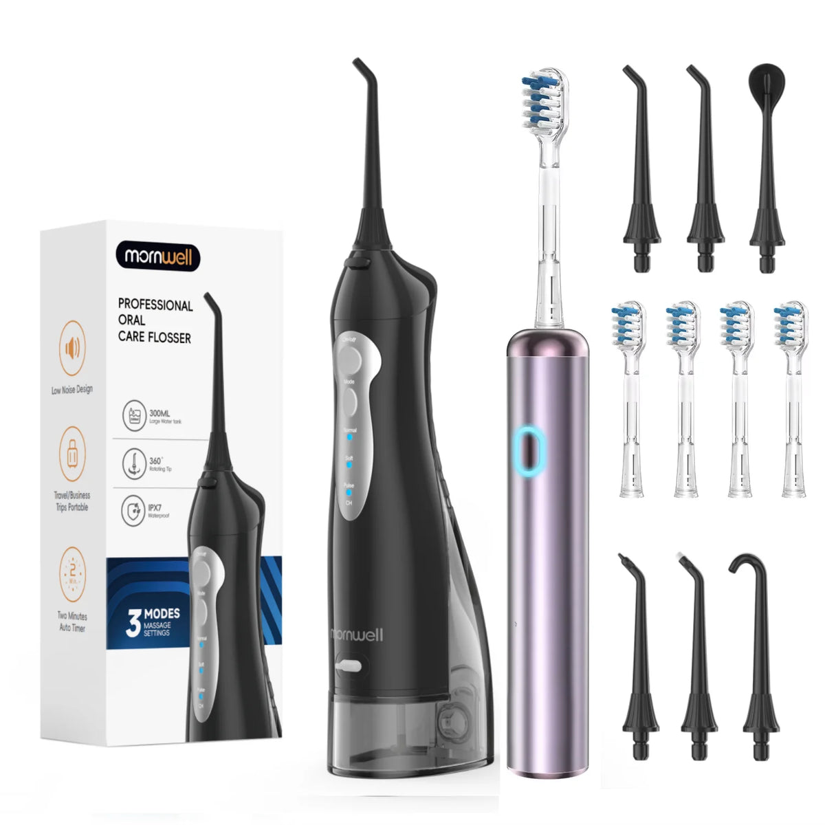 Mornwell Portable Water Flosser & Electric Toothbrush Combo