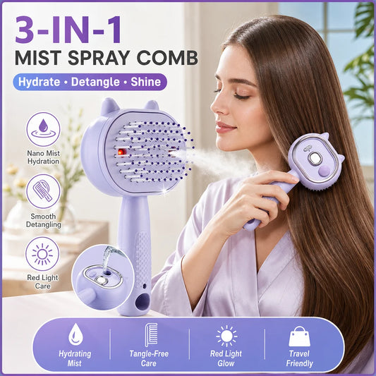 Electric Spray Massage Comb Mist Steam Wet Dry Hair Brush Detangling