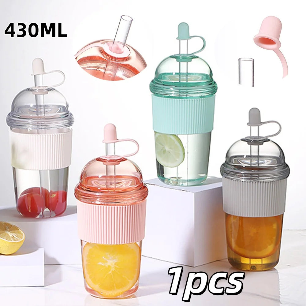 430ml Portable Plastic Straw Cup Ins Style Heat Resistant Water Bottle