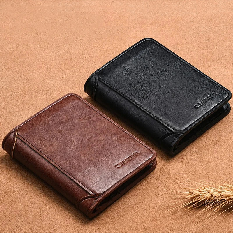 Mens Leather Wallet Trifold Card Holder Multifunctional Vertical Purse - 1
