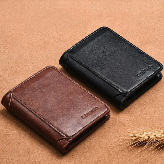 Mens Leather Wallet Trifold Card Holder Multifunctional Vertical Purse
