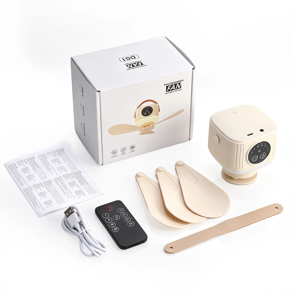 Portable Rechargeable Ceiling Fan with LED Light & Remote Control - 16