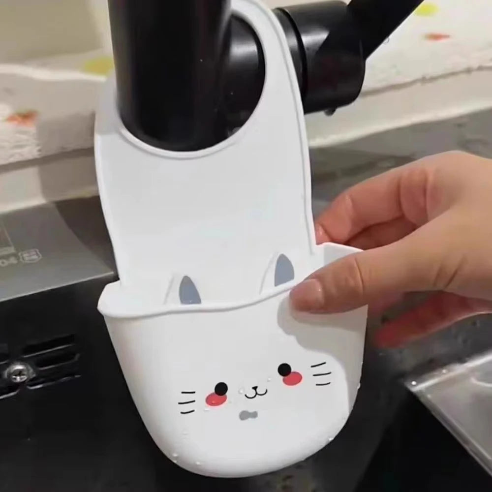 Cat Shape Silicone Kitchen Sink Faucet Sponge Holder Hanging Drain Basket