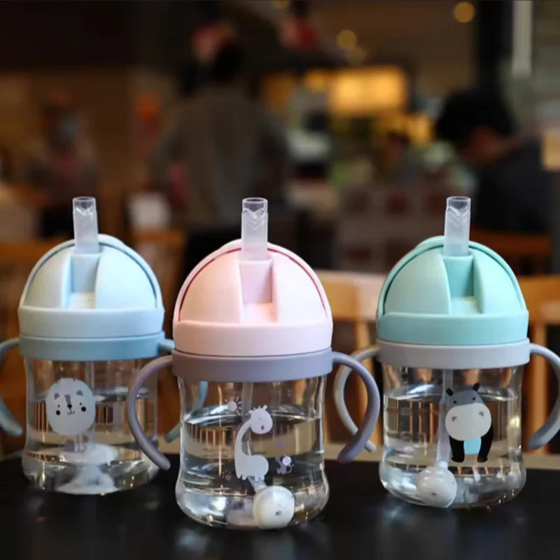 Baby Sippy Cup with Straw Gravity Ball and Handles 250ml Leakproof Bottle