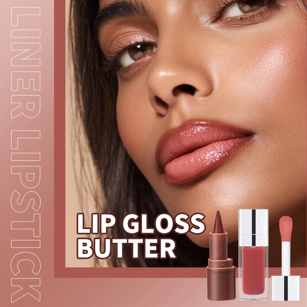Lip Liner And Lip Gloss Set Hydrating Shine Lip Makeup Combo