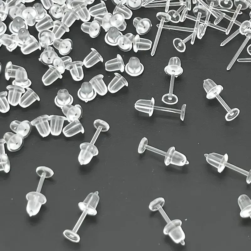 100pcs Clear Plastic Earring Studs Invisible Piercing Retainers DIY - 2