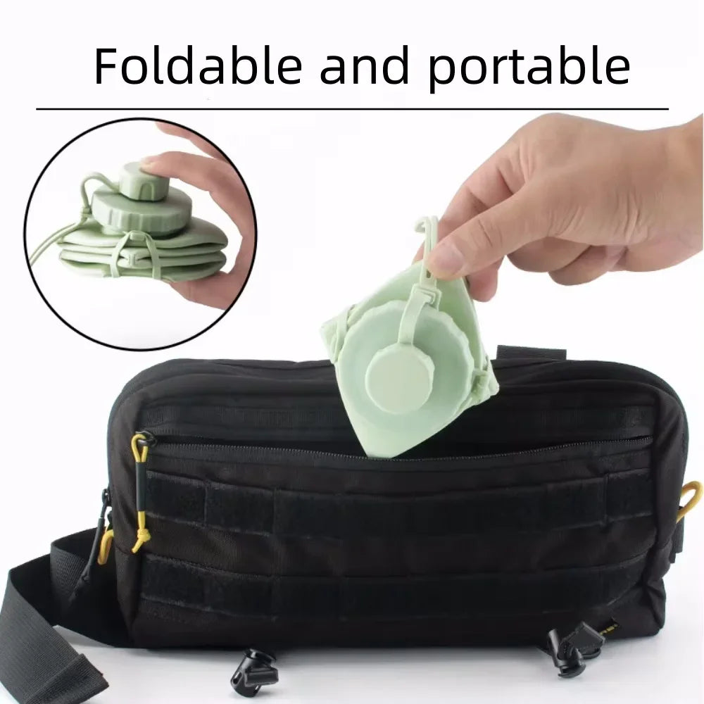 600ml Silicone Folding Water Bottle Portable Travel Sports Flask - 9