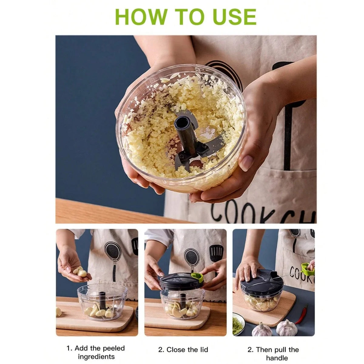 Manual Food Chopper Hand Pull Vegetable Mincer and Meat Blender - 5