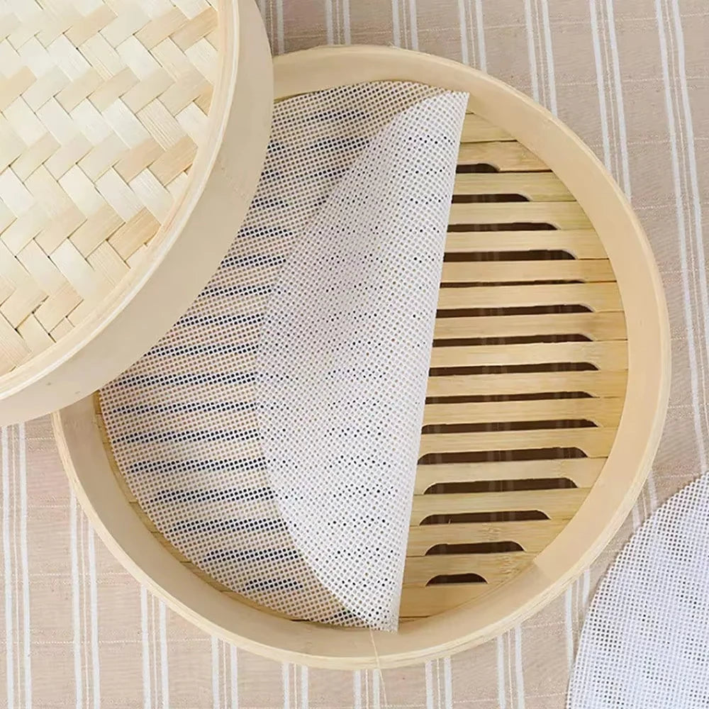 5pcs Reusable Silicone Steamer Mesh Pads Non-Stick Bamboo Liner Mats