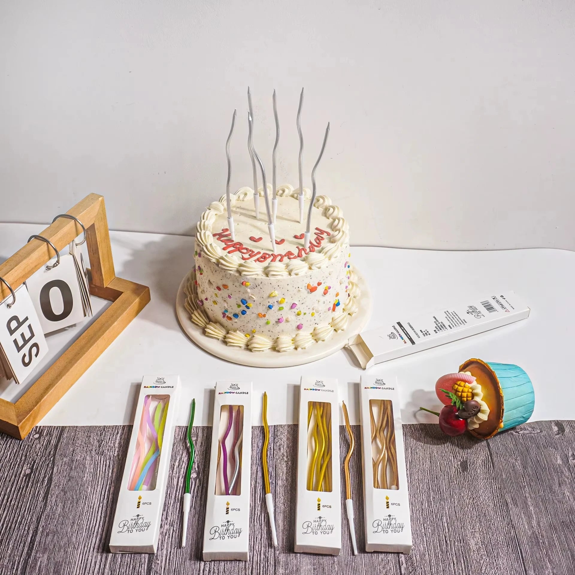 6pc Curved Birthday Cake Candles Set Decorative Cupcake Toppers - 8
