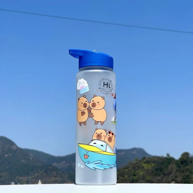 750ml Capybara Water Bottle Leakproof Plastic Sippy Cup with Straw