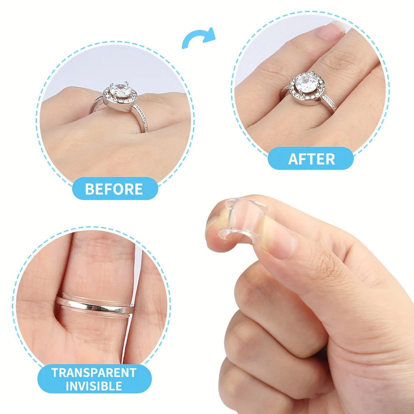 16pcs Invisible Ring Size Adjuster Silicone Ring Guard Sizer Retainer