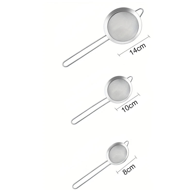 3pc Stainless Steel Fine Mesh Strainer Set Flour Sifter Kitchen Tool