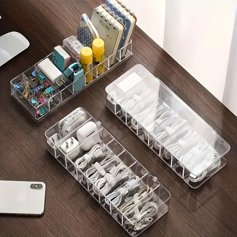 Clear Cable Organizer Box Desktop Cord Storage and Charging Station - 8